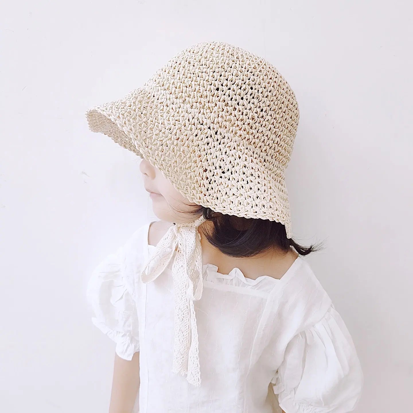 【帽子】かわいいレースの紐付き麦わら帽子 CawaKomostore