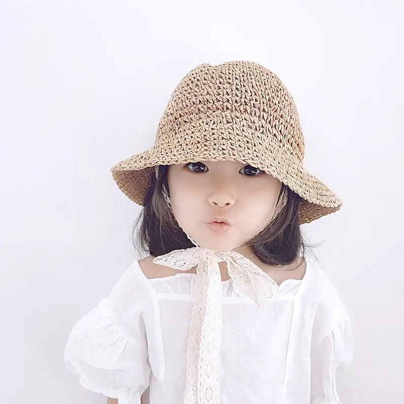 【帽子】かわいいレースの紐付き麦わら帽子 CawaKomostore