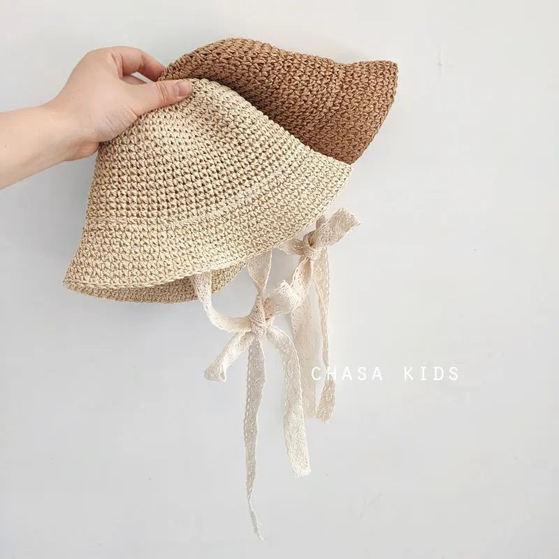 【帽子】かわいいレースの紐付き麦わら帽子 CawaKomostore