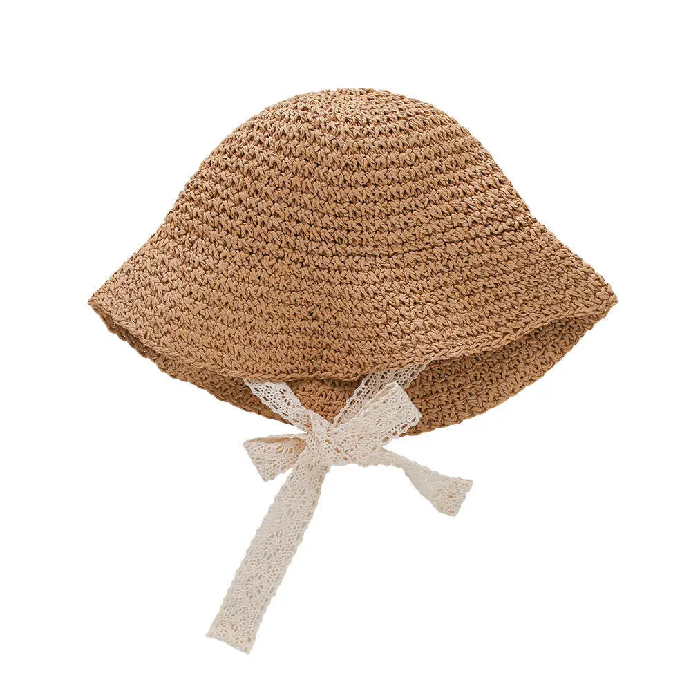 【帽子】かわいいレースの紐付き麦わら帽子 CawaKomostore