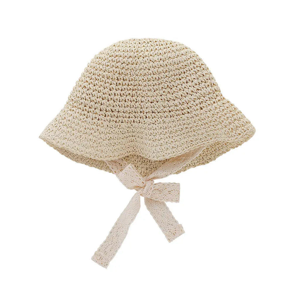 【帽子】かわいいレースの紐付き麦わら帽子 CawaKomostore