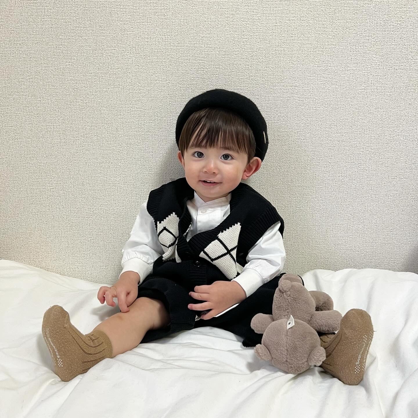 【BABY】ジャガードブラックニット セットアップ CawaKomostore