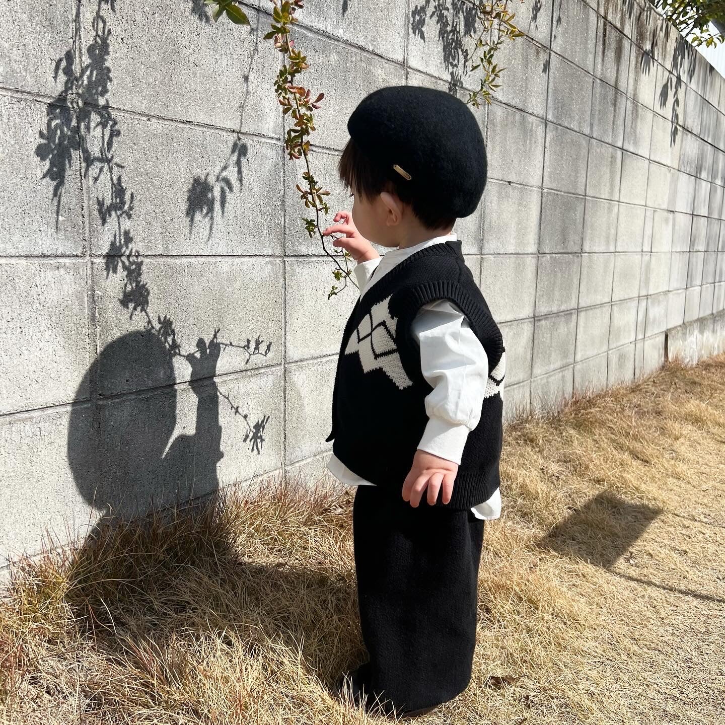 【BABY】ジャガードブラックニット セットアップ CawaKomostore