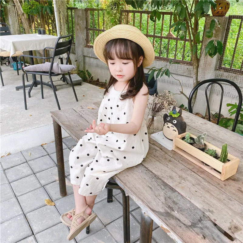 【GIRL】かわいいモノトーン水玉模様・オールインワン CawaKomostore