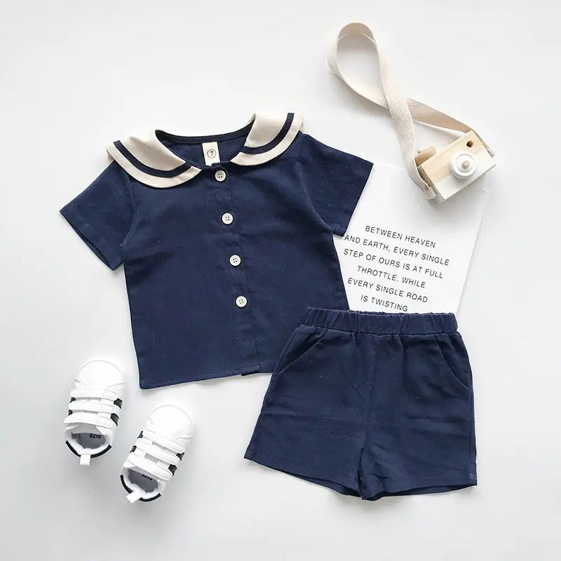 【GIRL・BOY】navy×white セーラーセットアップ・2点セット CawaKomostore