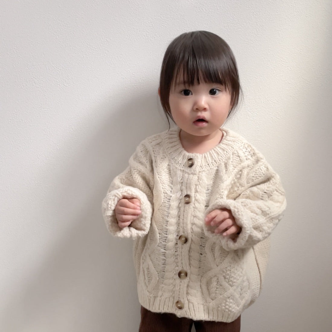 【GIRL・BOY】ケーブル編みニットカーディガン CawaKomostore