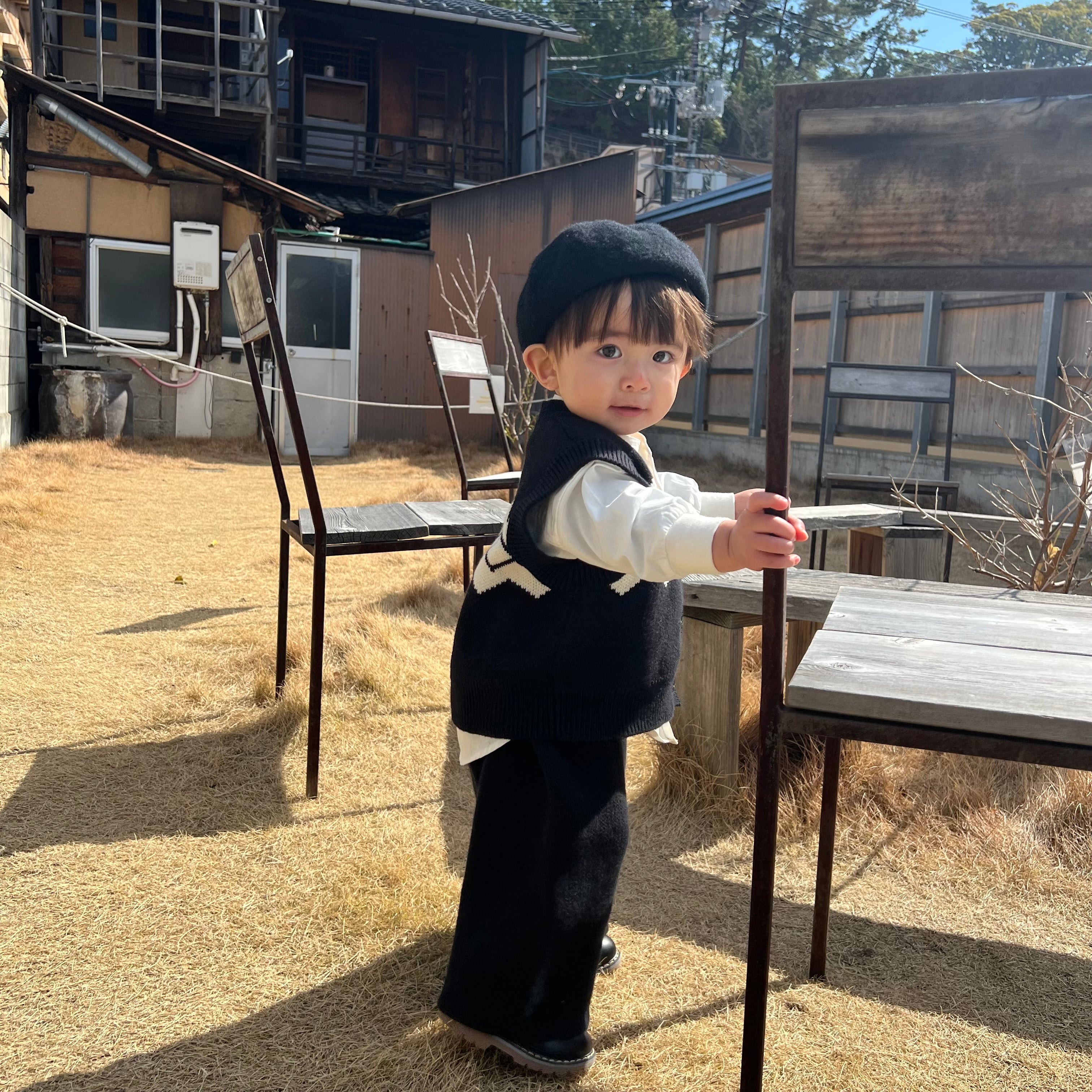 【BABY】ジャガードブラックニット セットアップ CawaKomostore