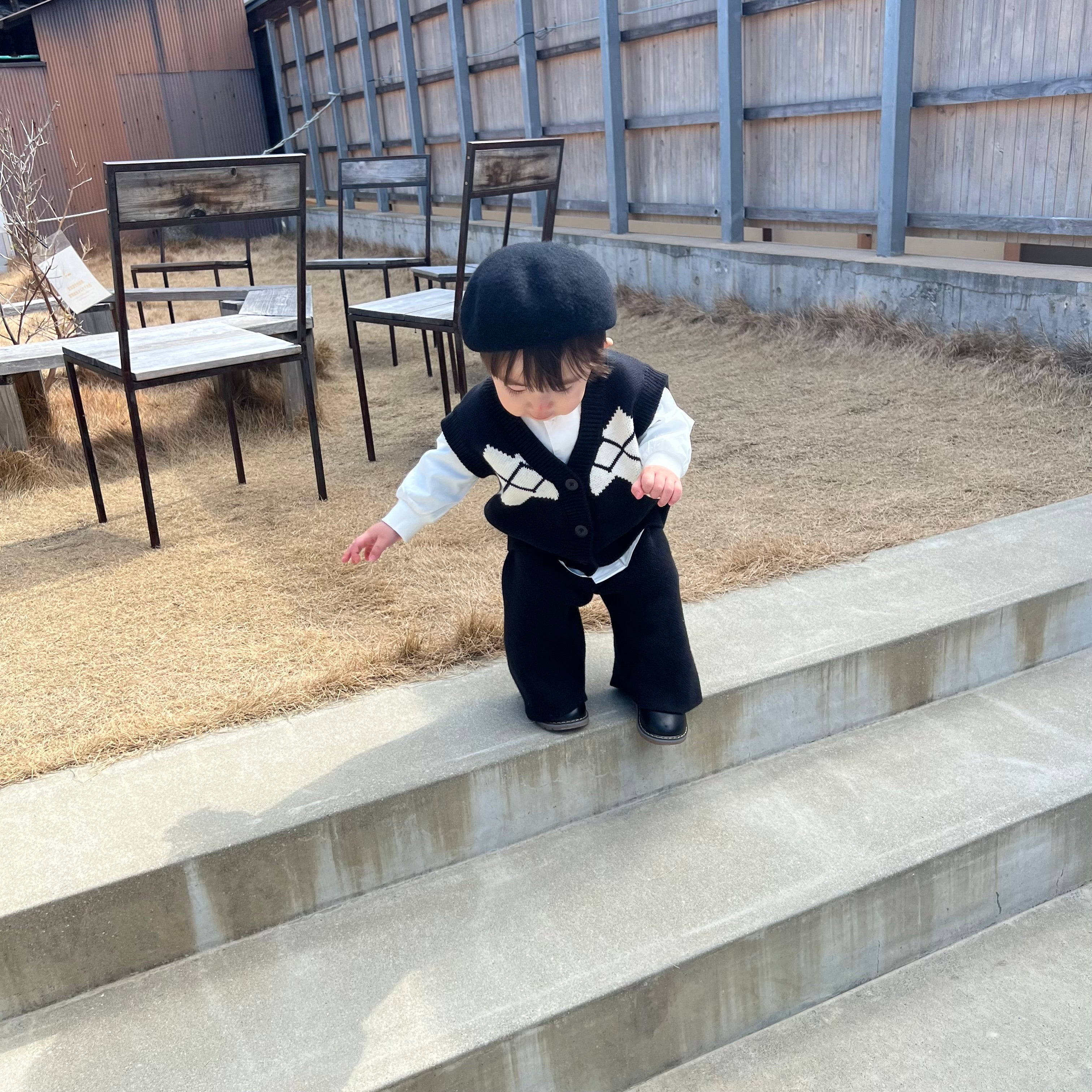 【BABY】ジャガードブラックニット セットアップ CawaKomostore