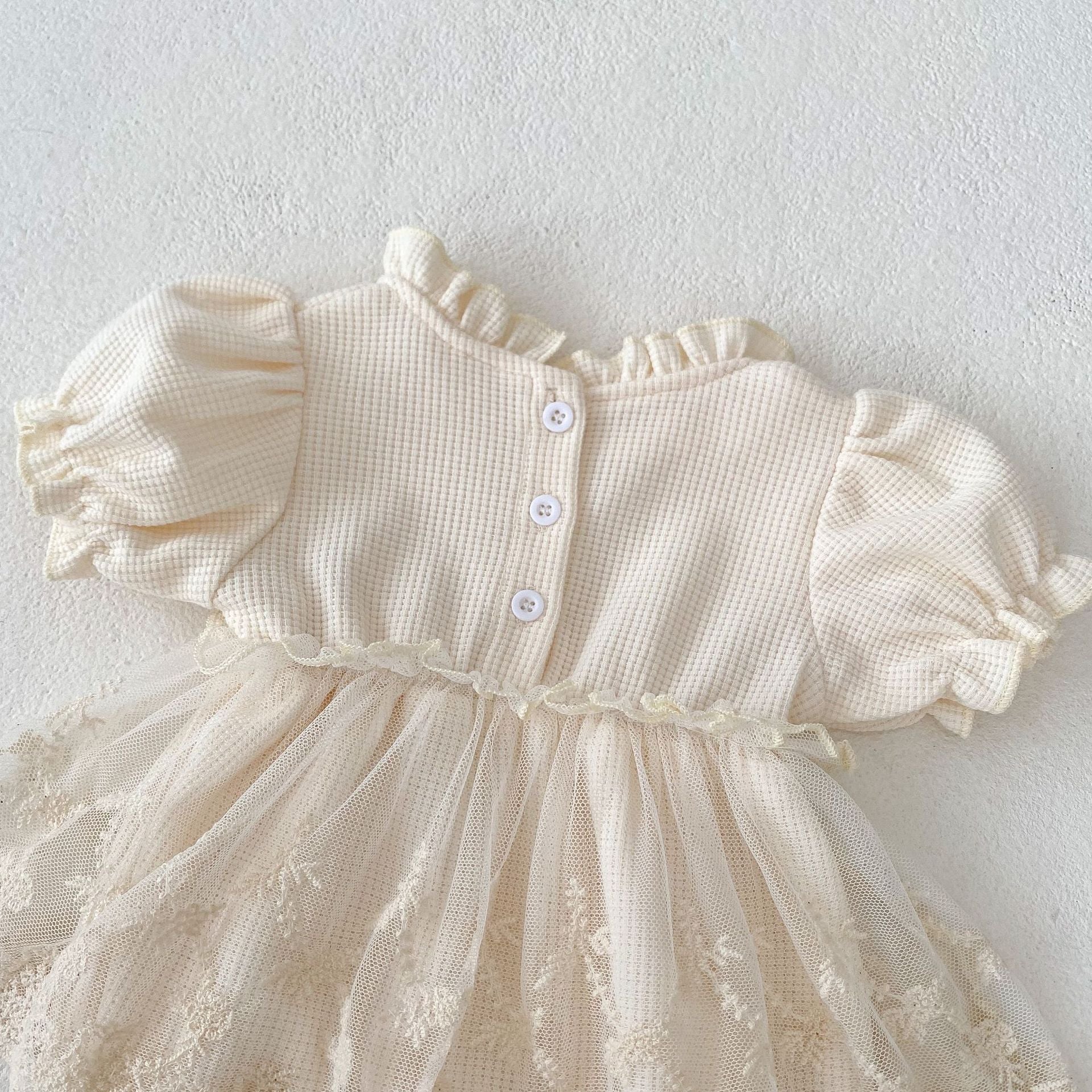 【BABY】ワッフル生地レースワンピロンパース(半袖) CawaKomostore