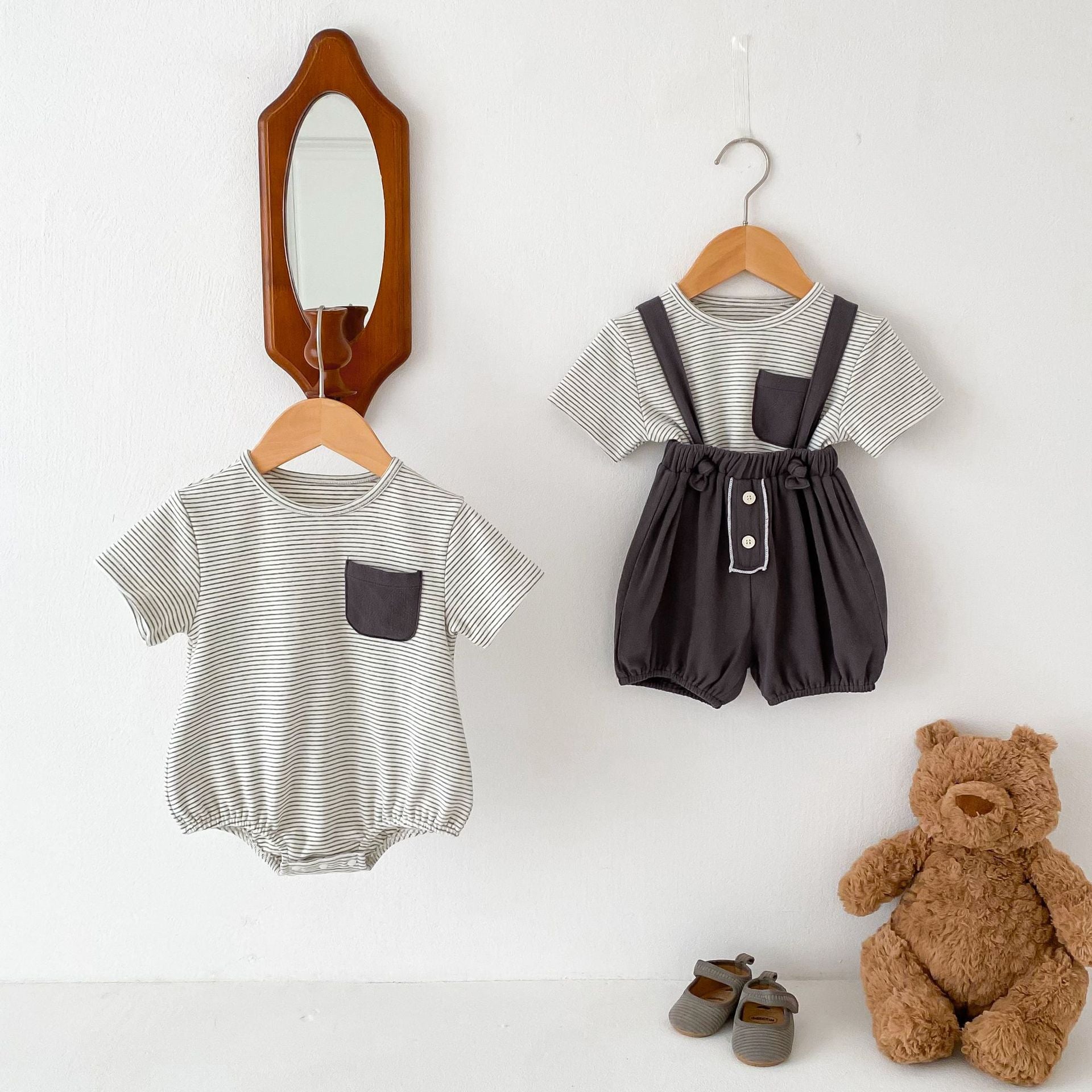 【BABY】ボーダーロンパース / Ｔシャツ＆サロペット セットアップ CawaKomostore