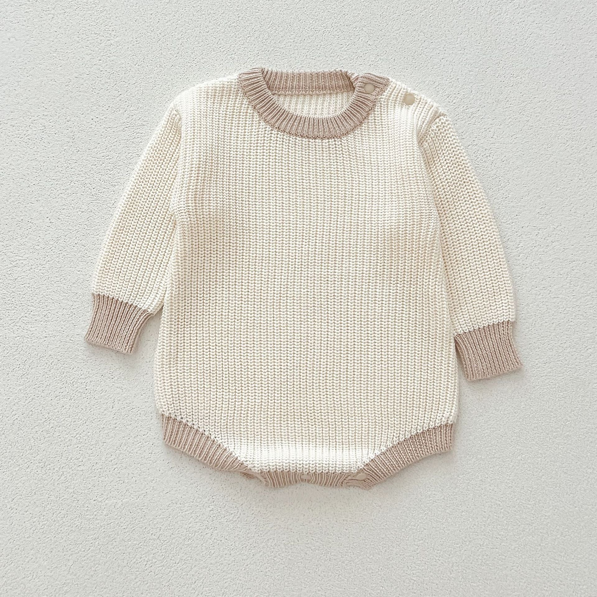 【BABY】リンガーデザインニットロンパース(pinkbeige/white)