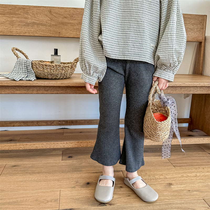 【KIDS】9分丈リブ編み セミフレアパンツ CawaKomostore