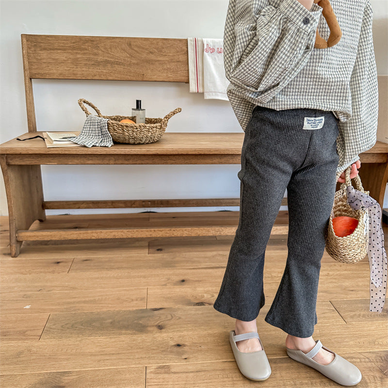 【KIDS】9分丈リブ編み セミフレアパンツ CawaKomostore