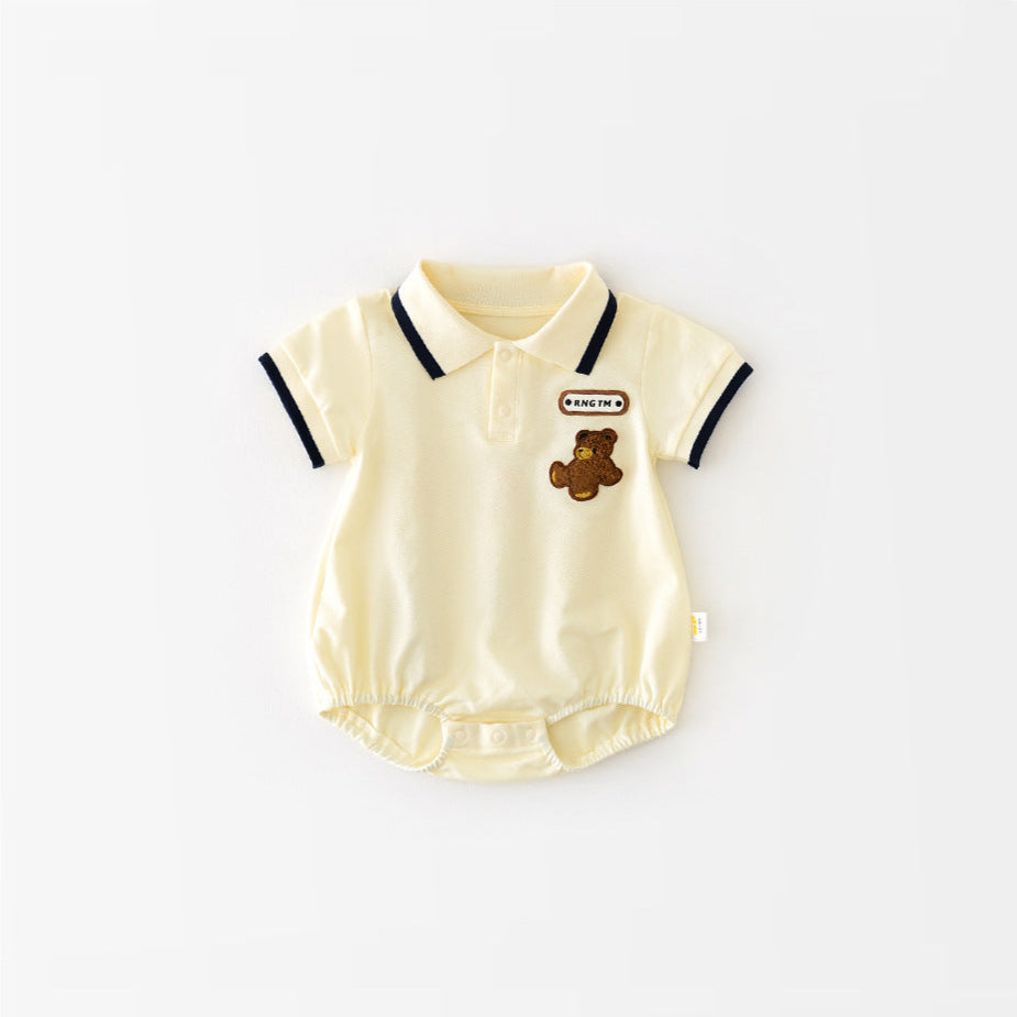 【BABY】 くまワッペン付きベビーポロロンパース