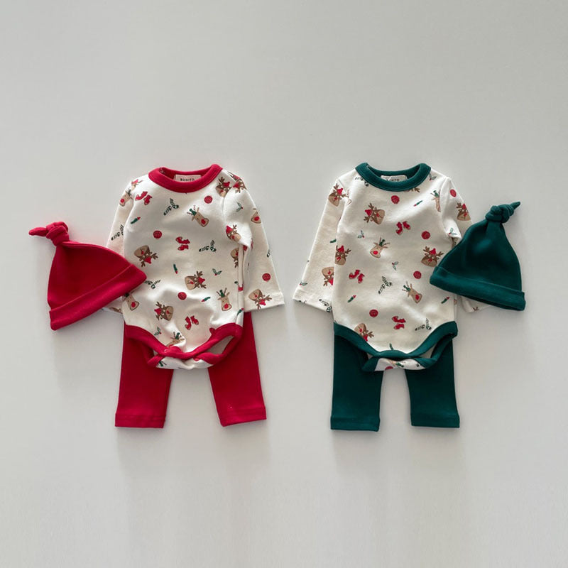【クリスマス】スロンパース3点セット（ロンパース＋ズボン＋帽子）