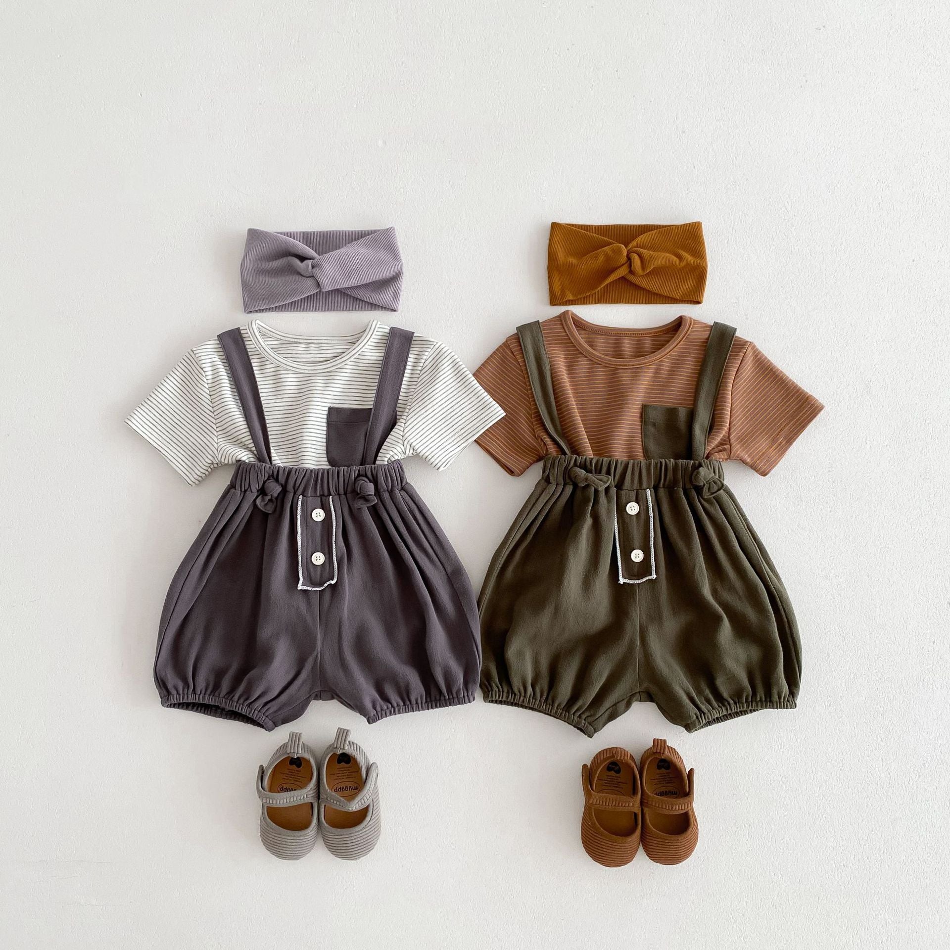 【BABY】ボーダーロンパース / Ｔシャツ＆サロペット セットアップ CawaKomostore
