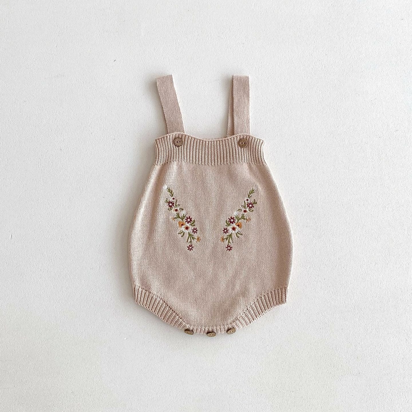 【BABY】花柄刺繍ワンカラーセットアップ(green/pink)