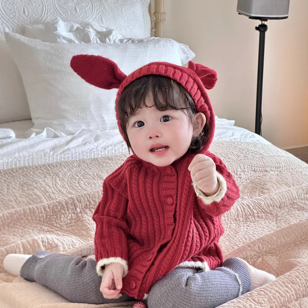 【BABY】ウサギリブ編みニットカーディガン
