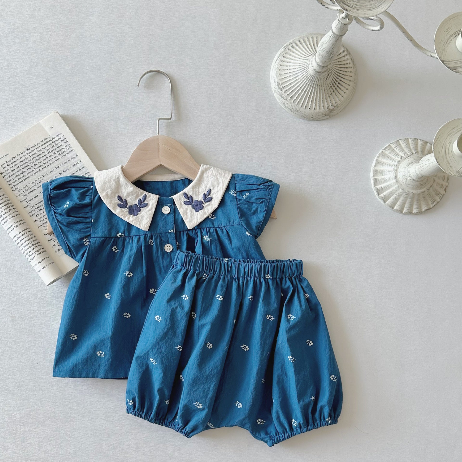 【BABY】夏、秋ブルーツーピース 花柄セットアップ CawaKomostore