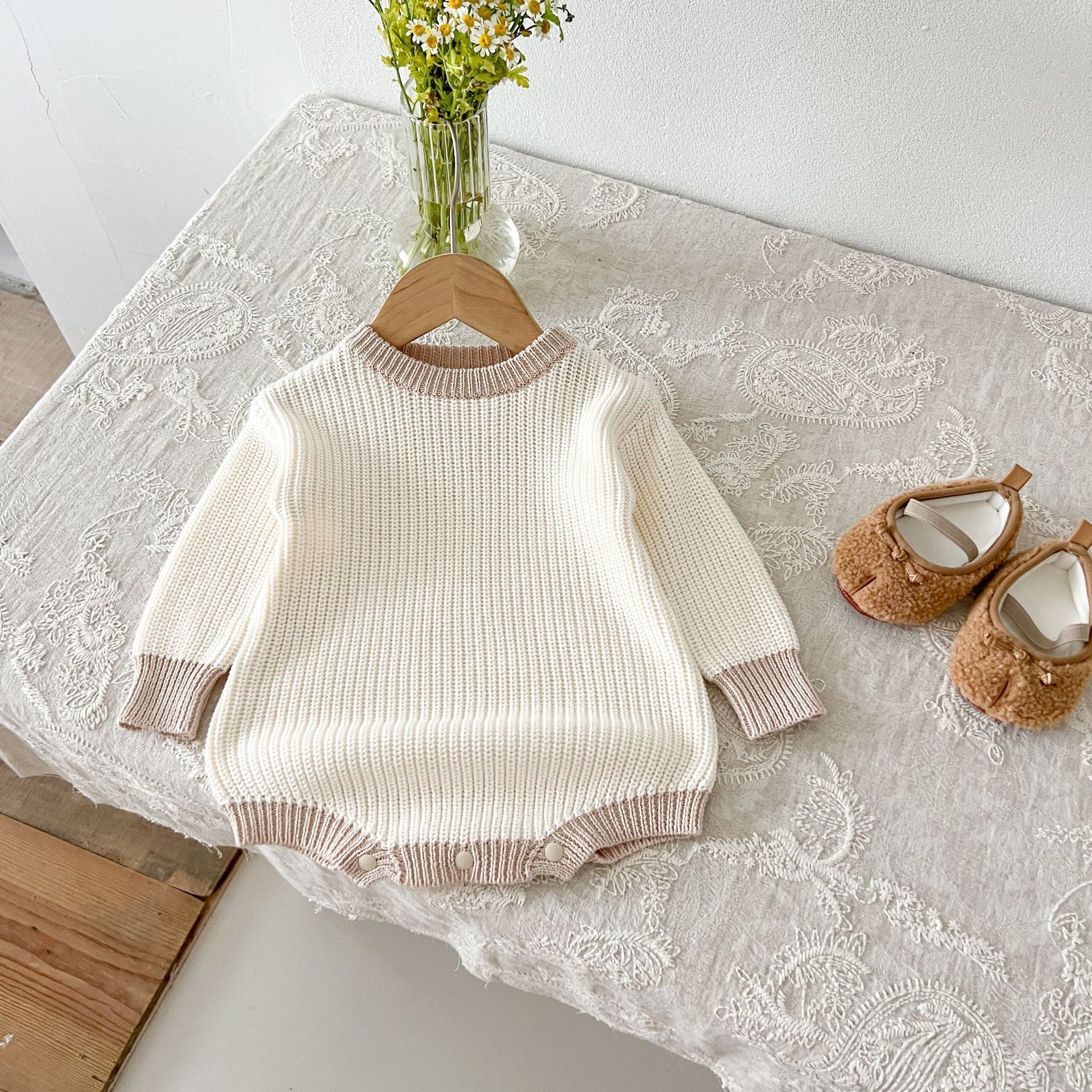 【BABY】リンガーデザインニットロンパース(pinkbeige/white)