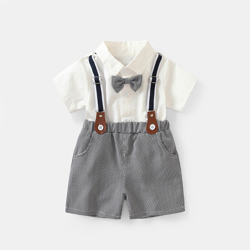 【BABY】 白いシャツ＆チェック柄ショートパンツセットアップ CawaKomostore