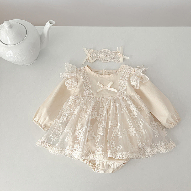 【BABY】シースルーパフスリーブロンパース