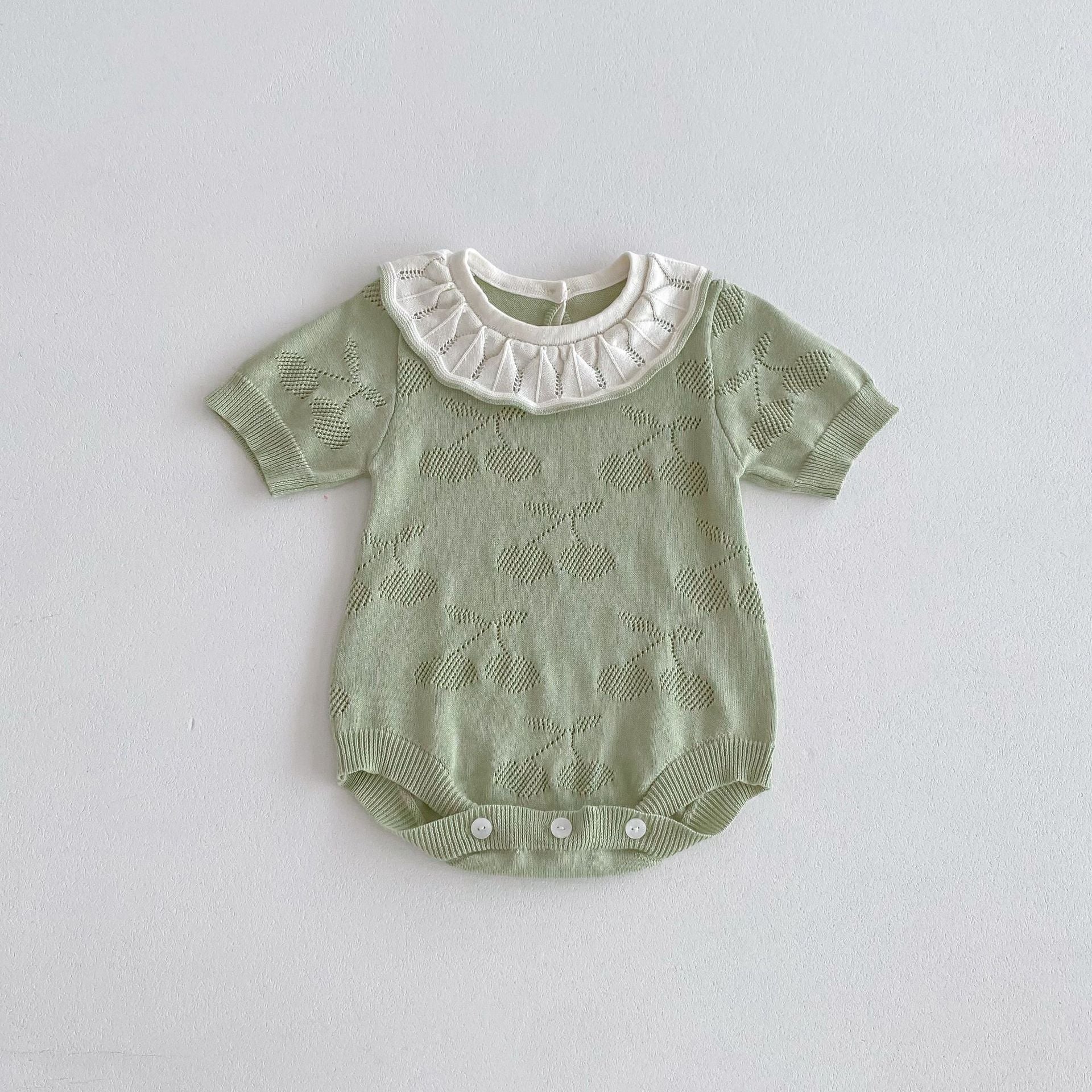 【BABY】チェリー柄 透かし編みニットロンパース CawaKomostore