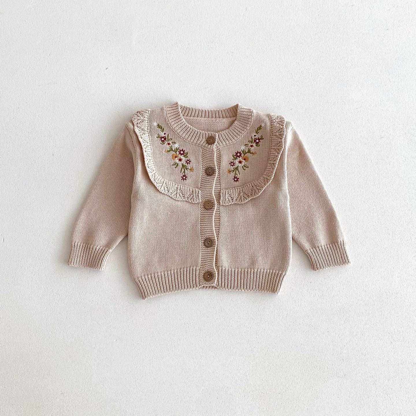 【BABY】花柄刺繍ワンカラーセットアップ(green/pink)