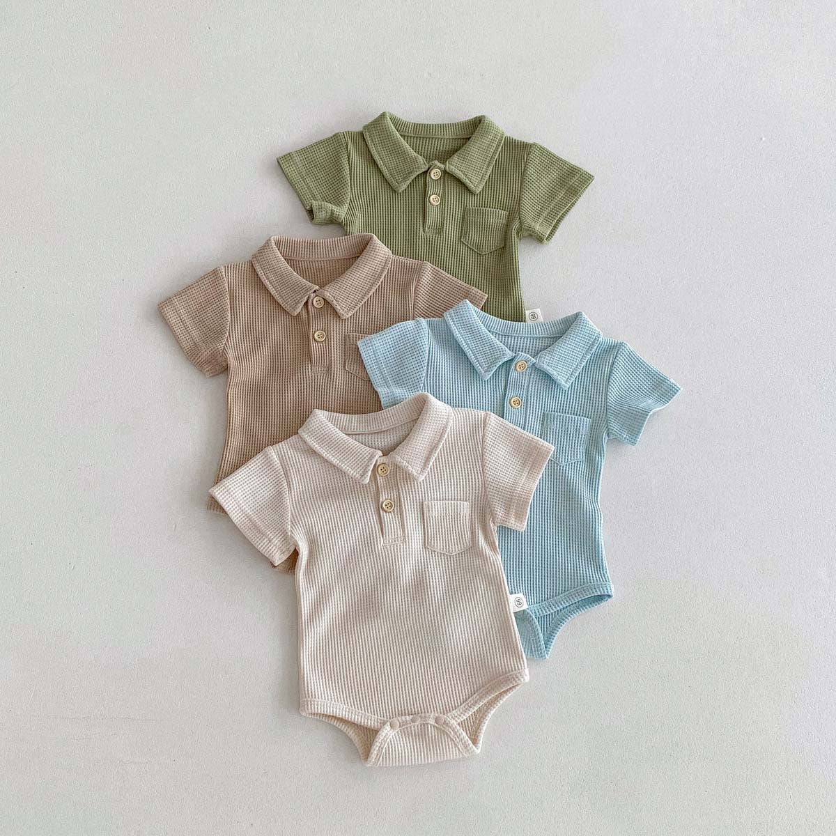 【BABY】ポロワッフル生地ロンパース CawaKomostore