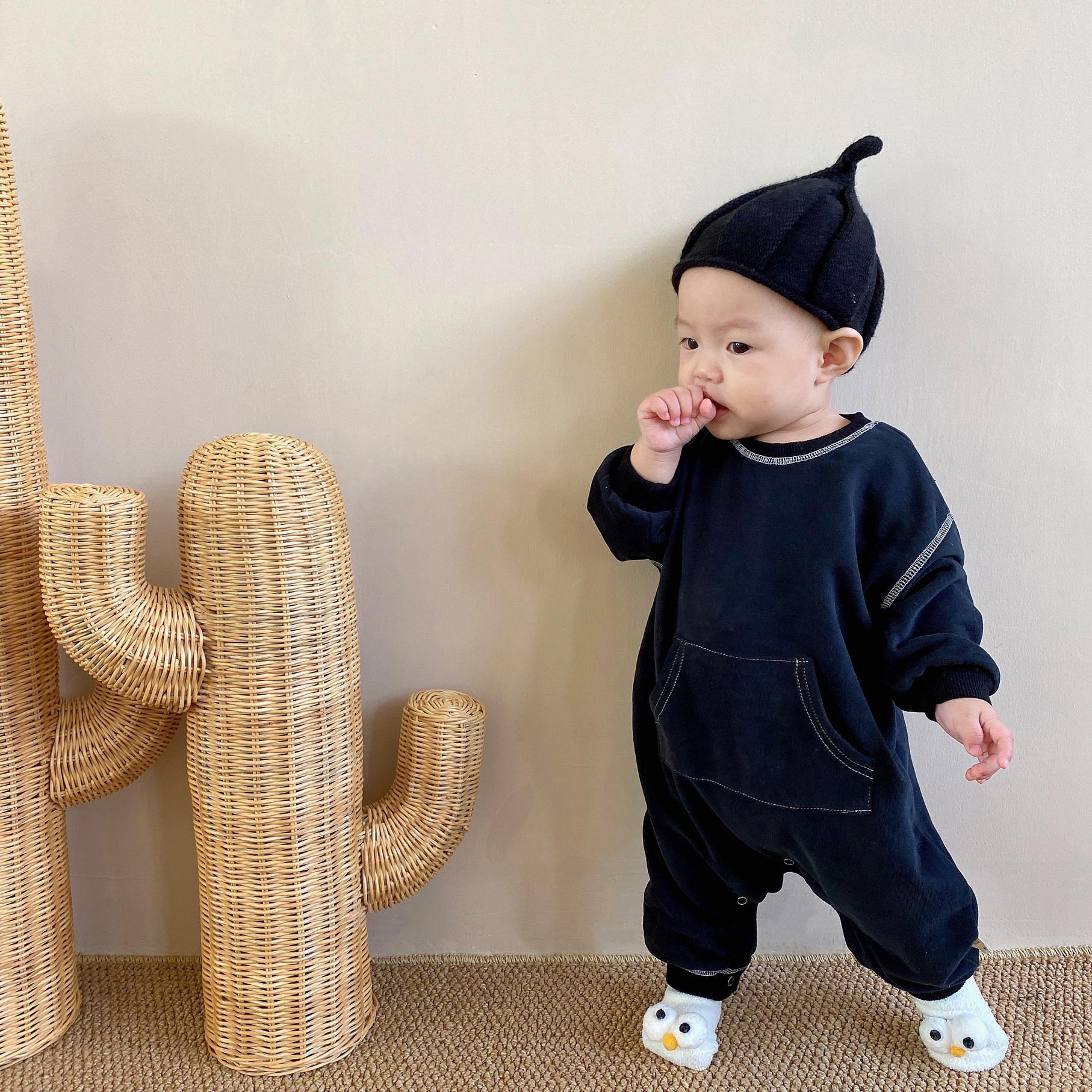 【BABY】フロントポケットスウェットロンパース