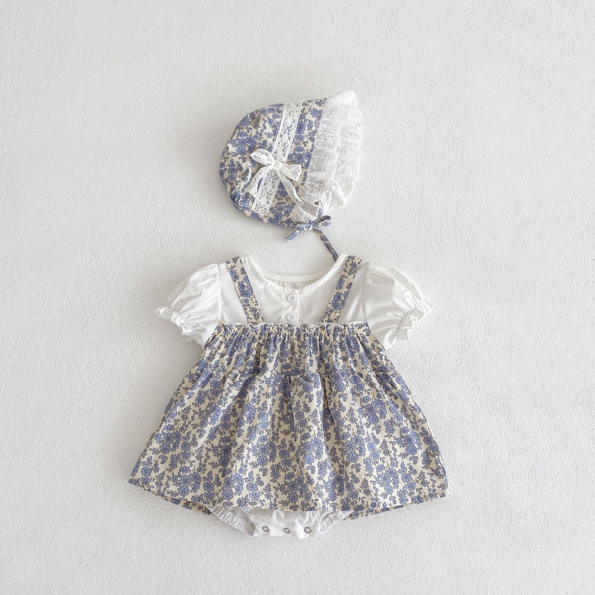 【BABY】シラン花柄 レースロンパース (ボンネット付き) CawaKomostore