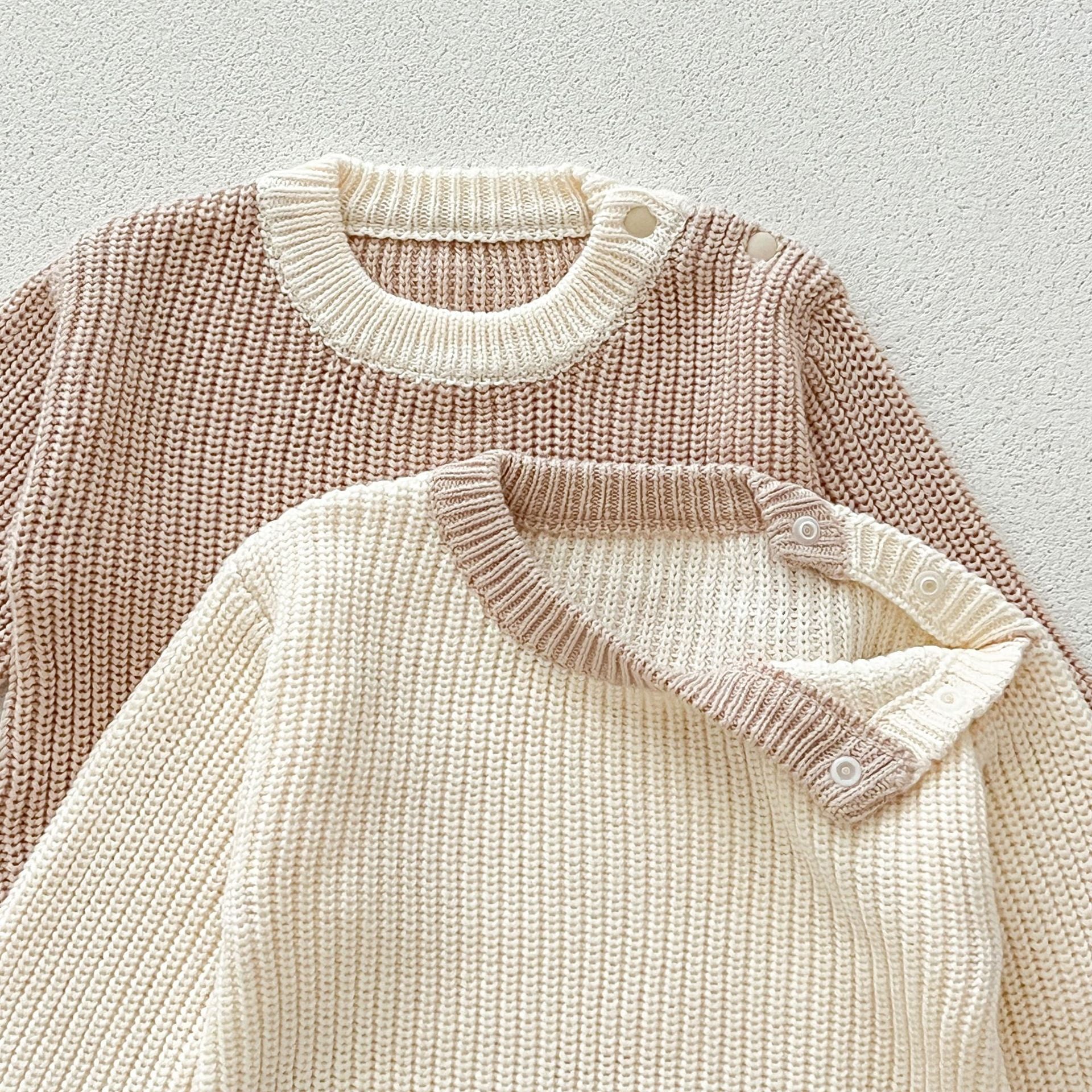 【BABY】リンガーデザインニットロンパース(pinkbeige/white)