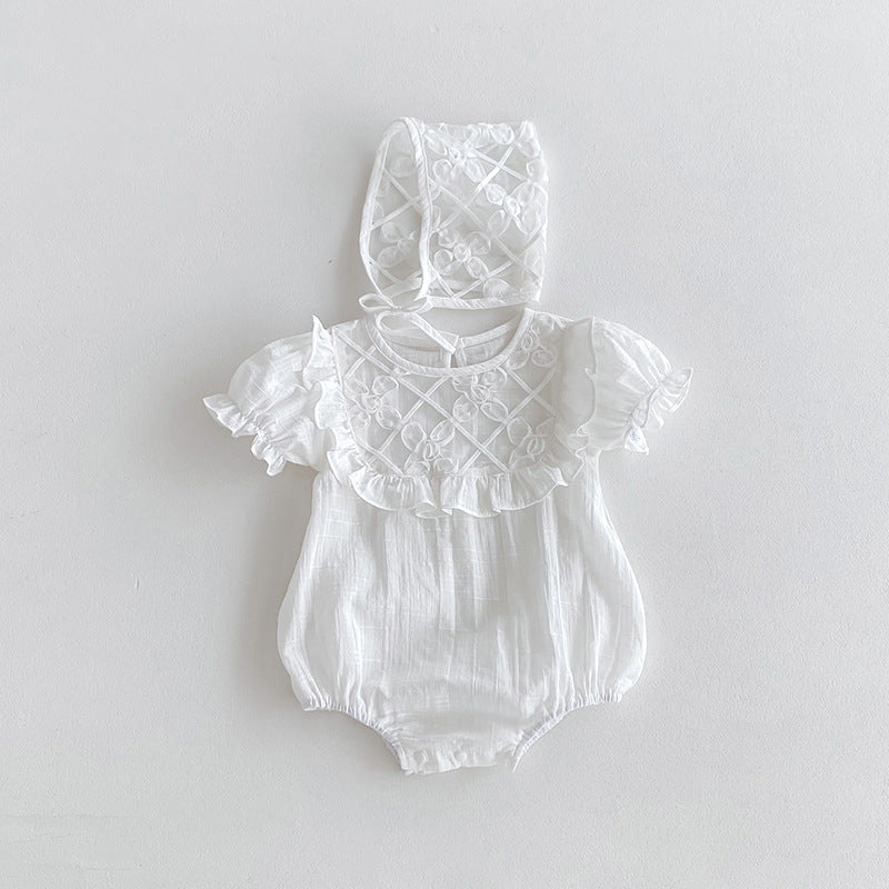 【BABY】半袖ホワイトレースロンパース