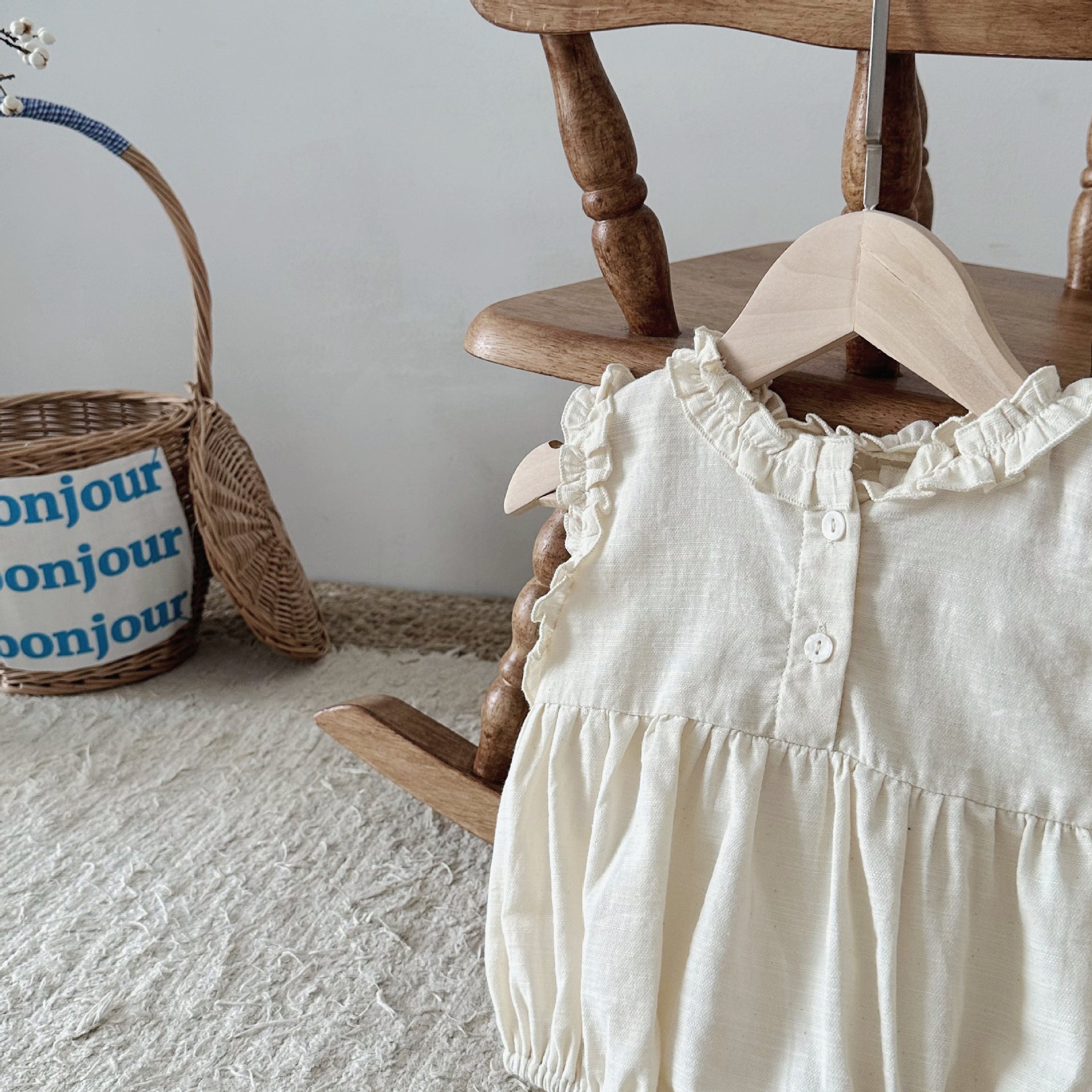 【BABY】オフホワイトコットンリネン ロンパース CawaKomostore