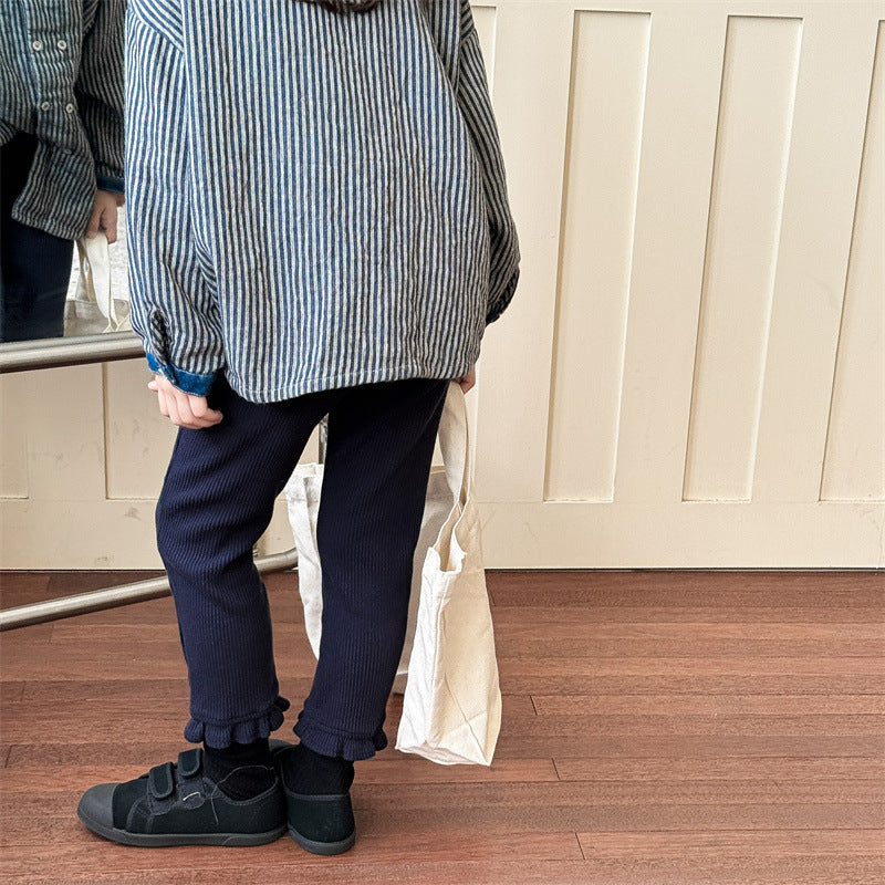 【KIDS】リブ編みフリル ストレッチパンツ CawaKomostore