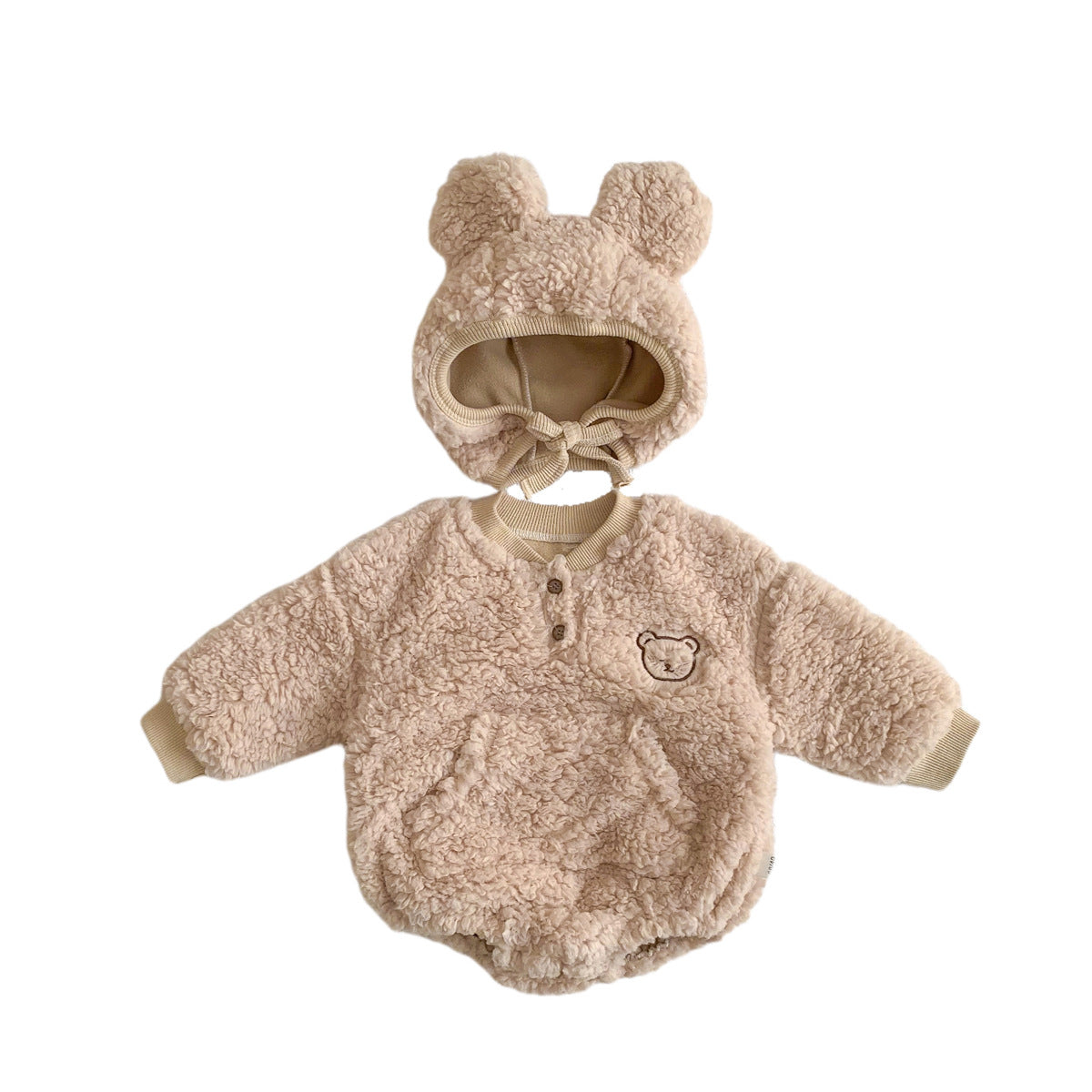 【BABY】 2color モコモコ ロンパースくま耳ボンネット