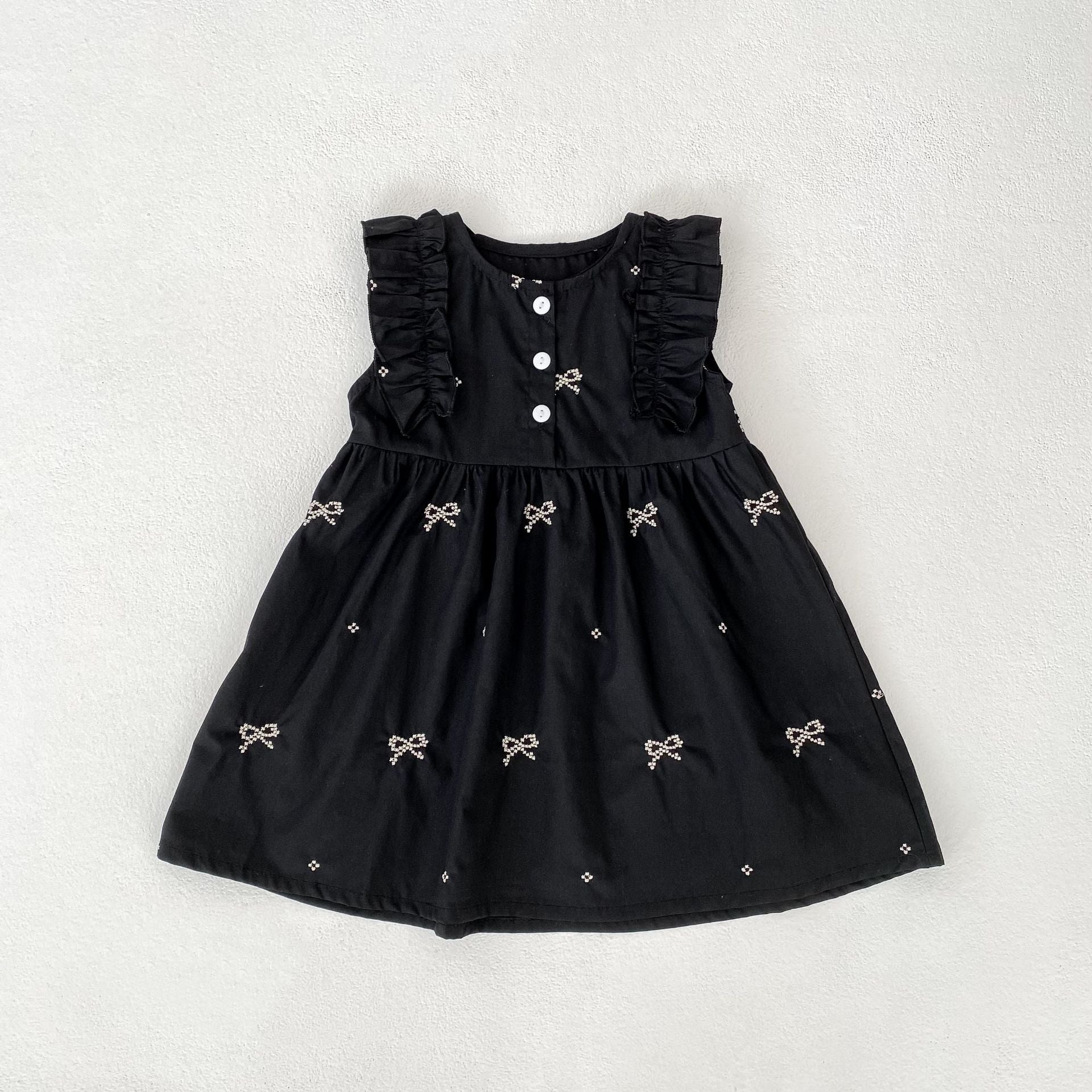 【BABY】刺繍リボン総柄ロンパース/ワンピース