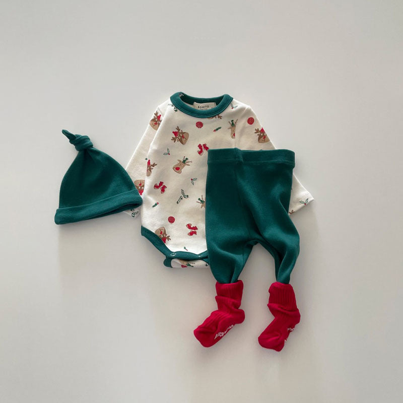 【クリスマス】スロンパース3点セット（ロンパース＋ズボン＋帽子）
