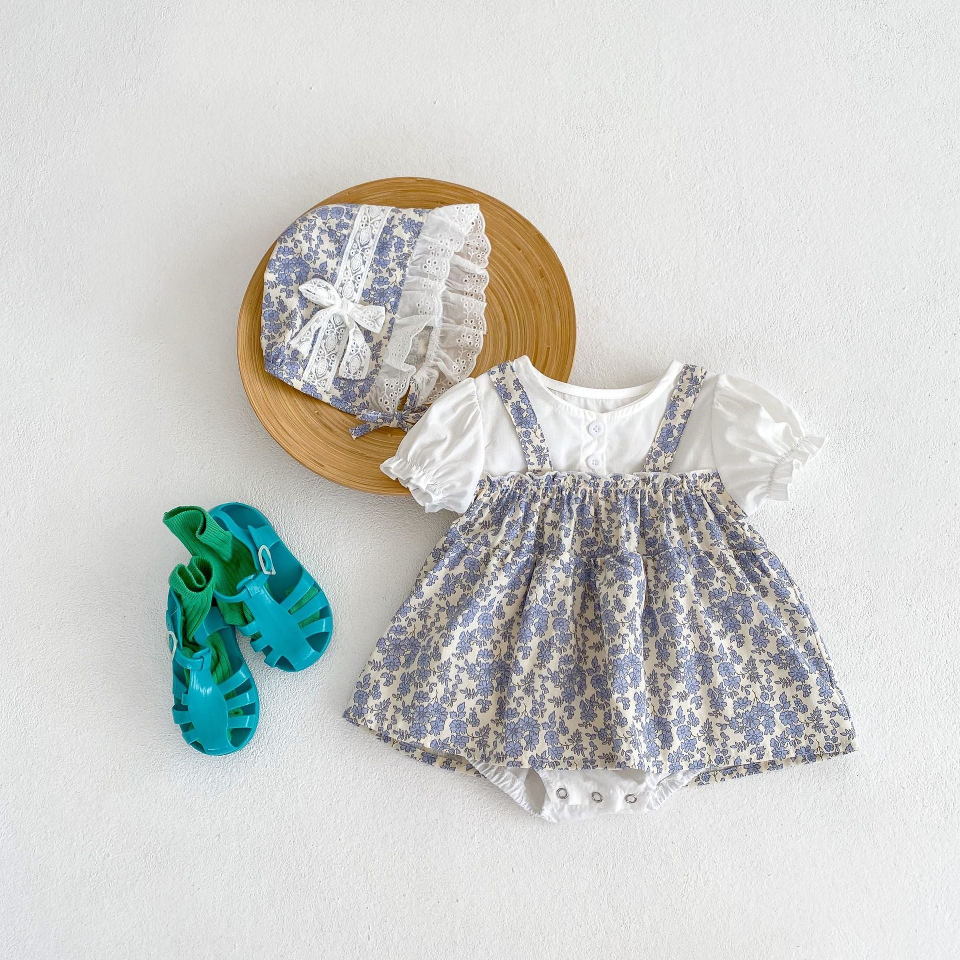 【BABY】シラン花柄 レースロンパース (ボンネット付き) CawaKomostore