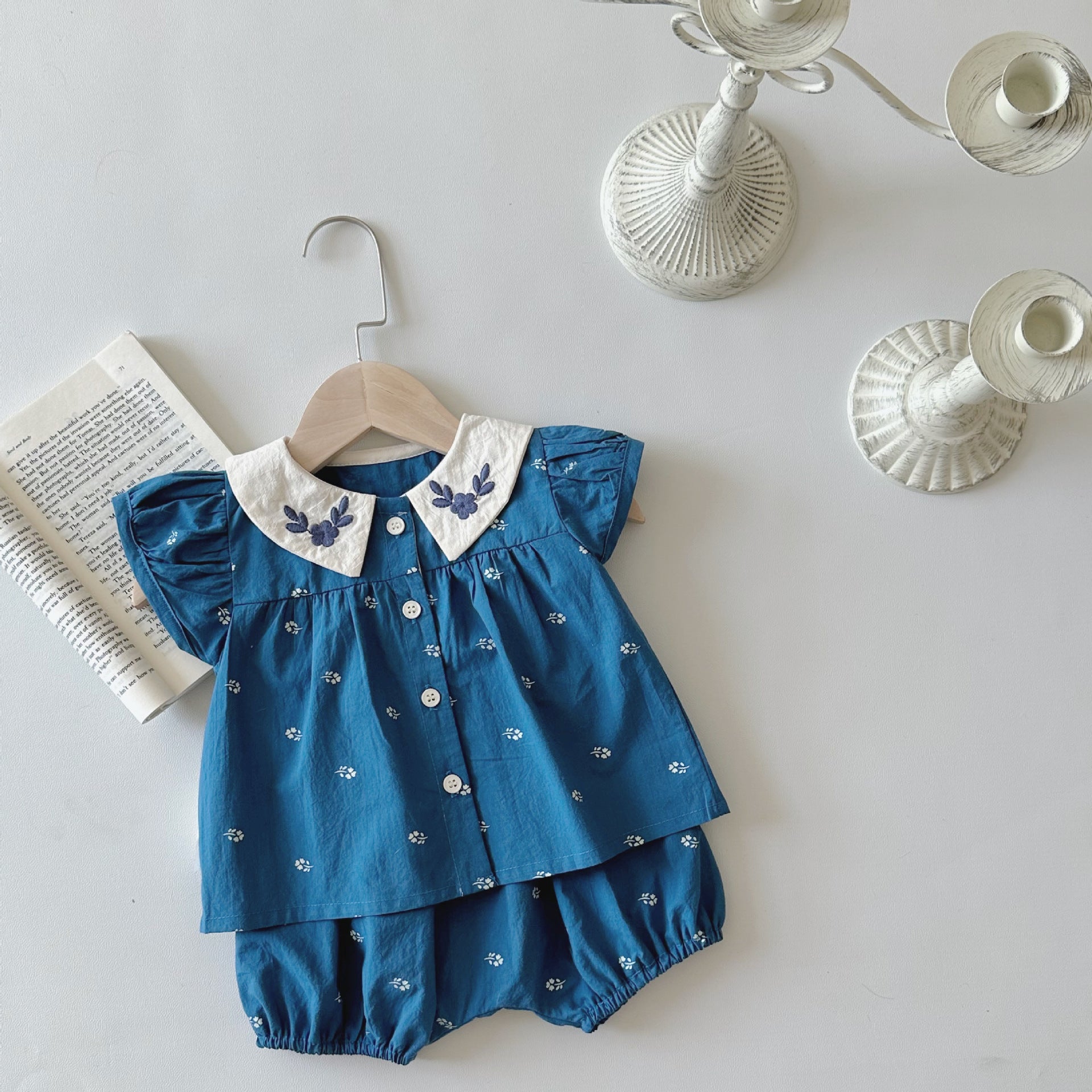 【BABY】夏、秋ブルーツーピース 花柄セットアップ CawaKomostore