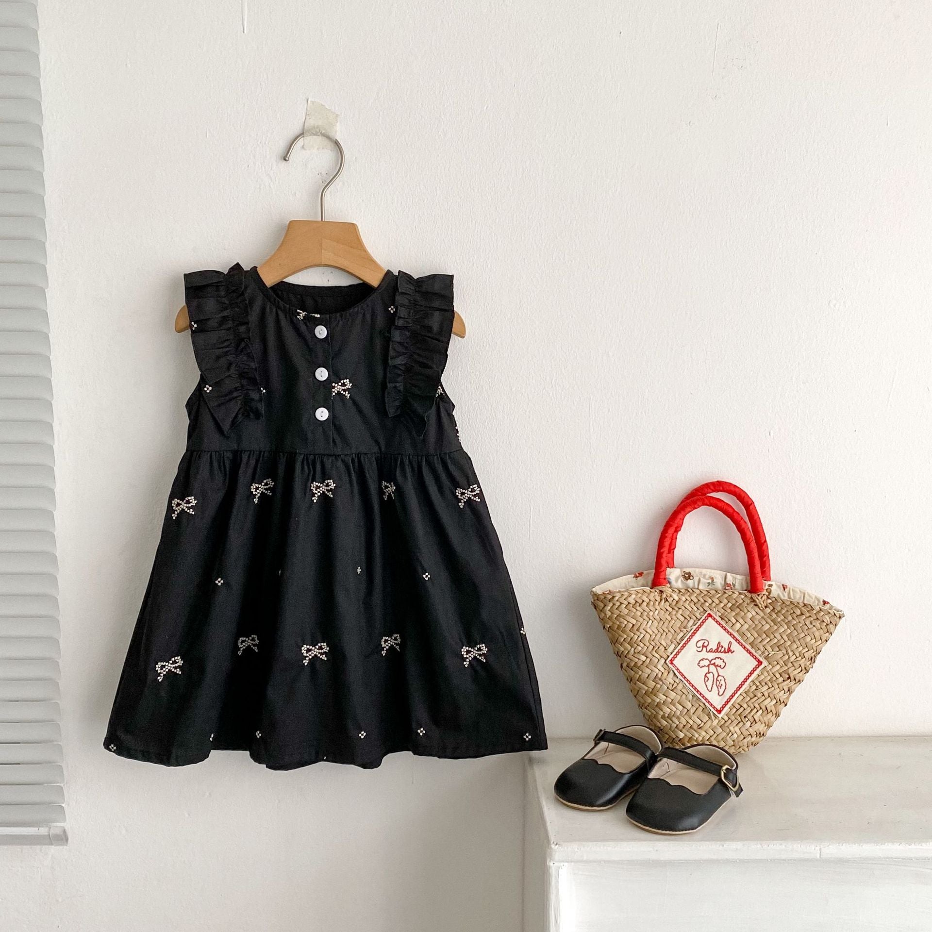 【BABY】刺繍リボン総柄ロンパース/ワンピース