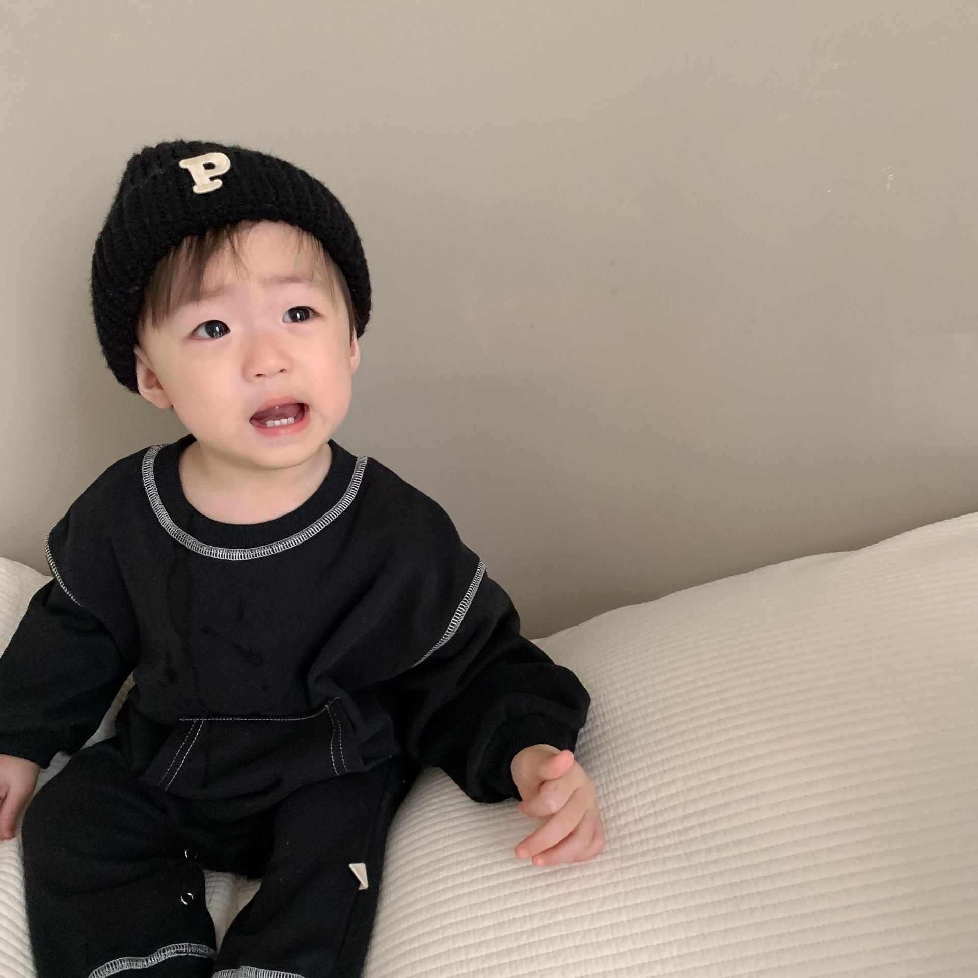 【BABY】フロントポケットスウェットロンパース