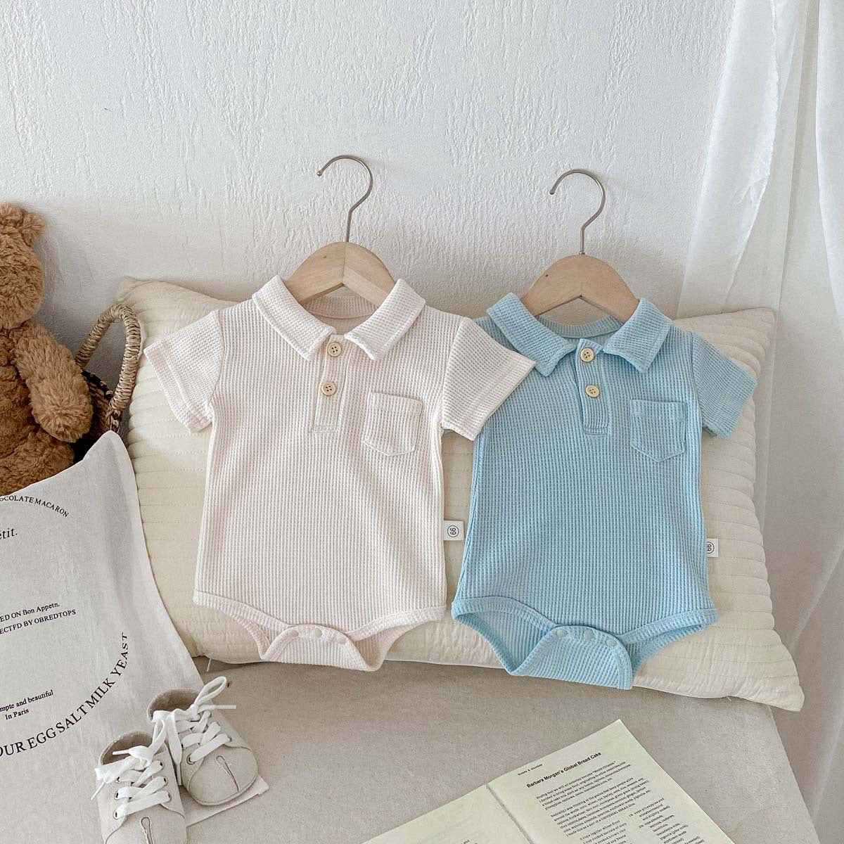 【BABY】ポロワッフル生地ロンパース CawaKomostore
