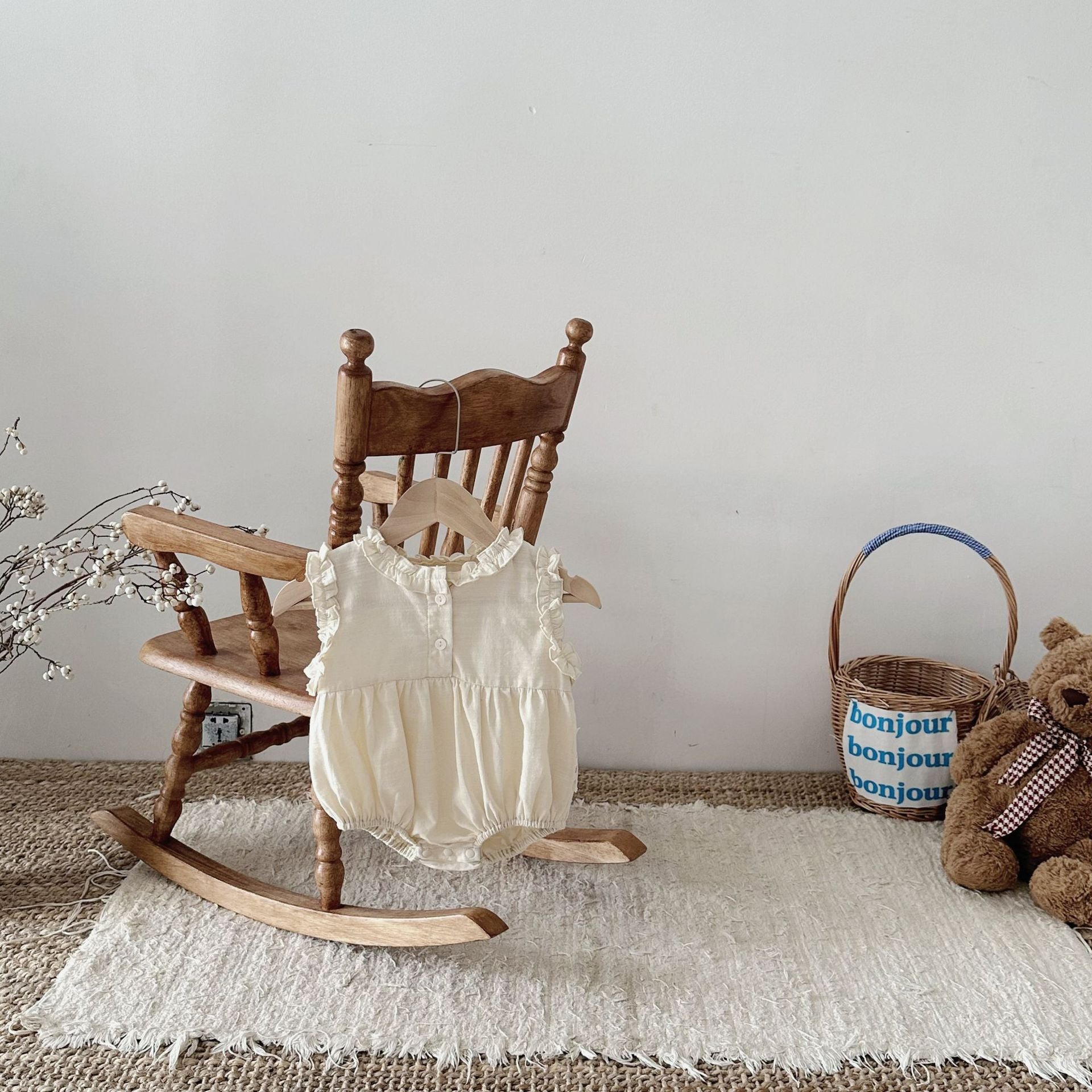 【BABY】オフホワイトコットンリネン ロンパース CawaKomostore