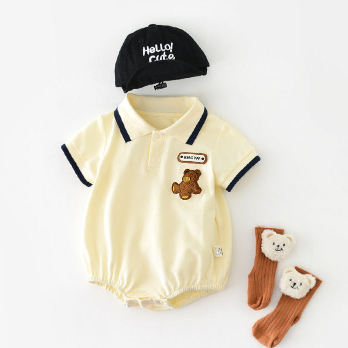【BABY】 くまワッペン付きベビーポロロンパース