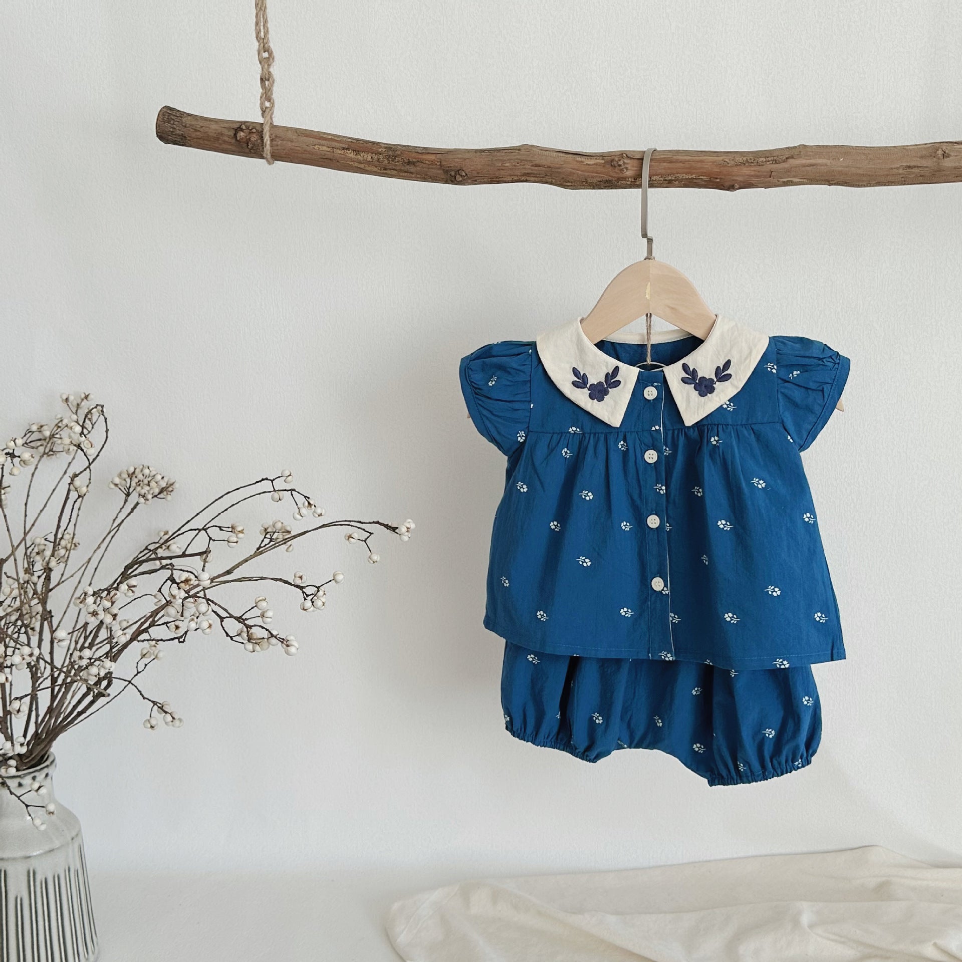 【BABY】夏、秋ブルーツーピース 花柄セットアップ CawaKomostore