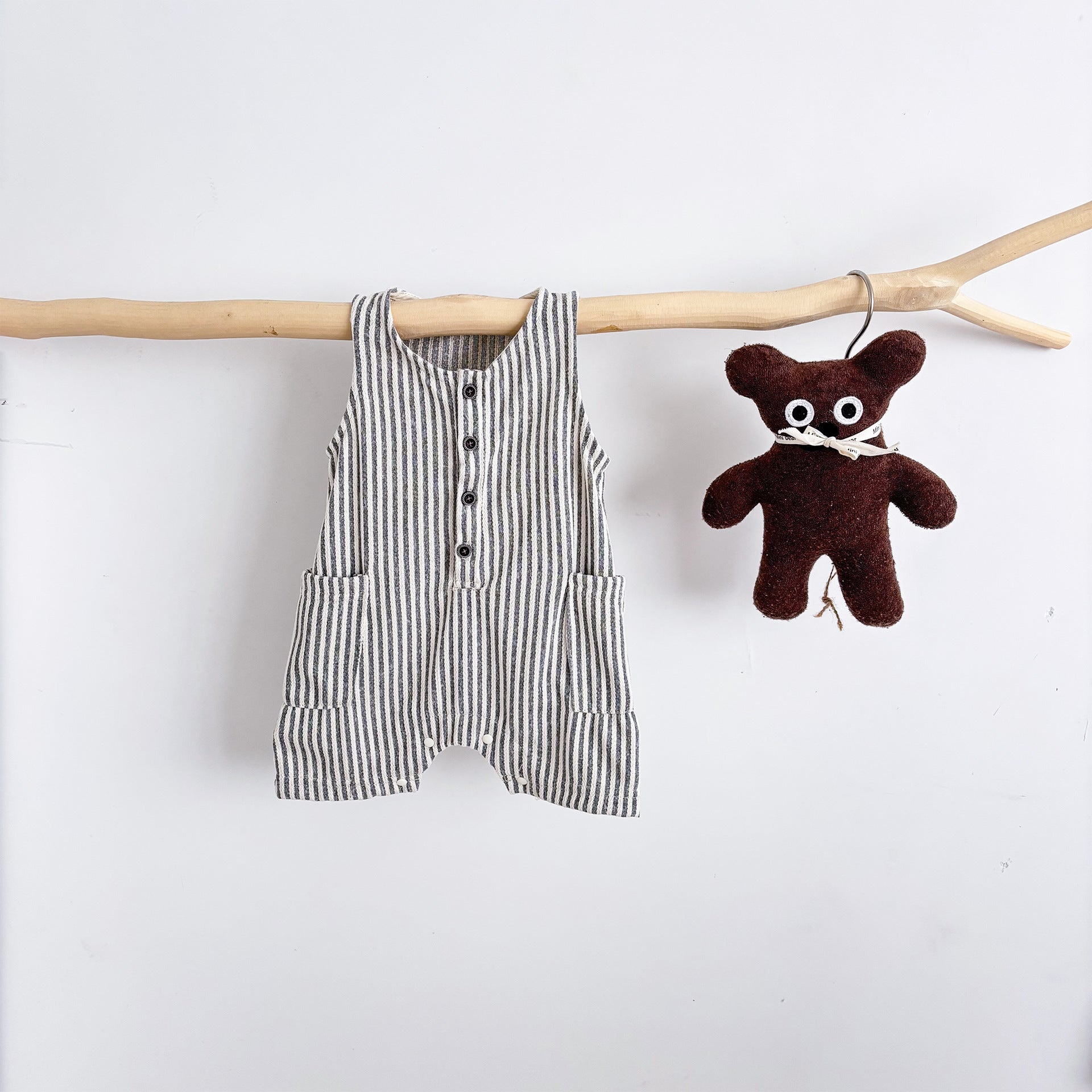 【BABY】ストライプノースリーブカバーオール