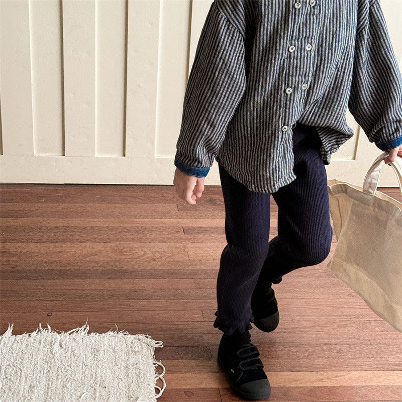 【KIDS】リブ編みフリル ストレッチパンツ CawaKomostore