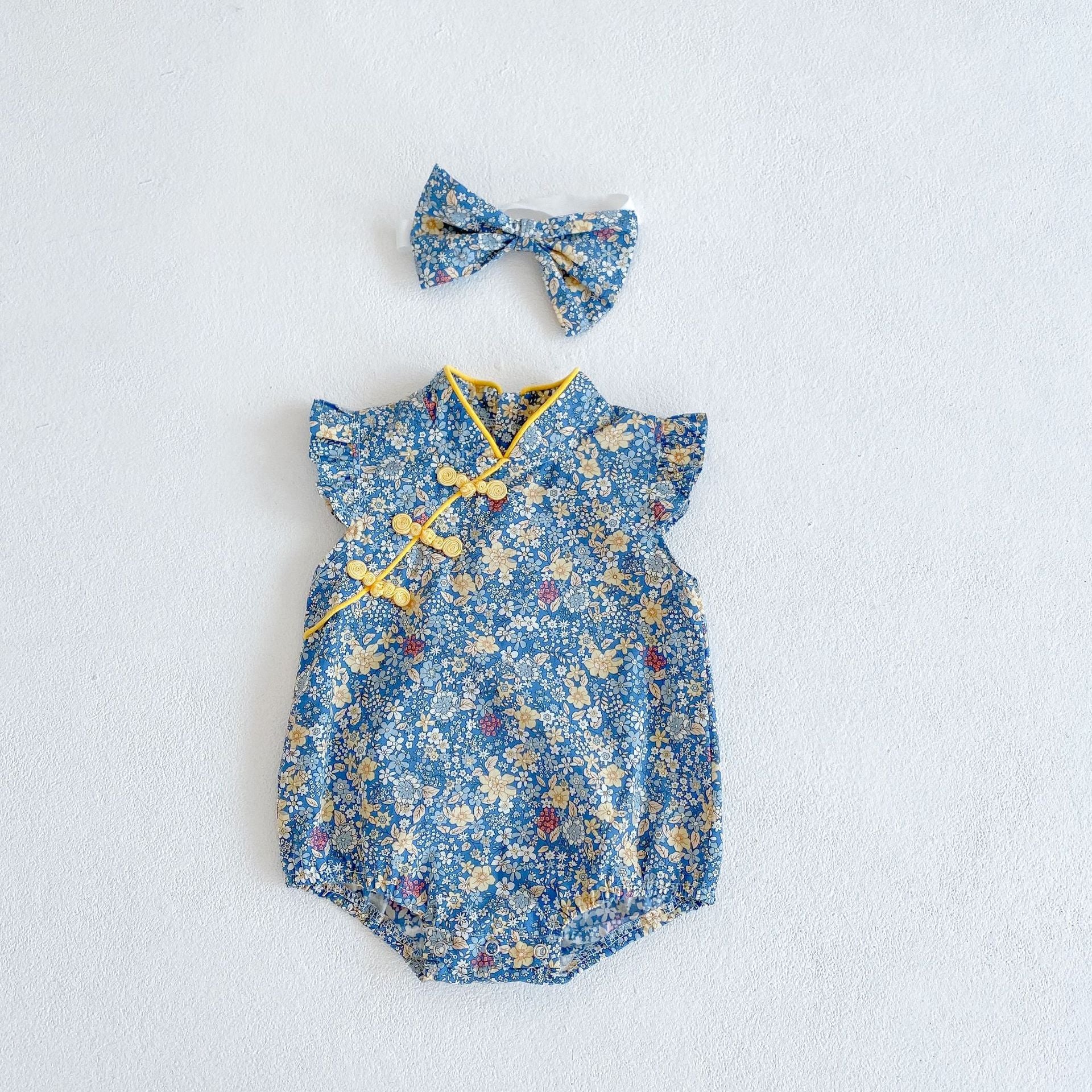 【BABY】青チャイナ結び ワンピース / ロンパース CawaKomostore