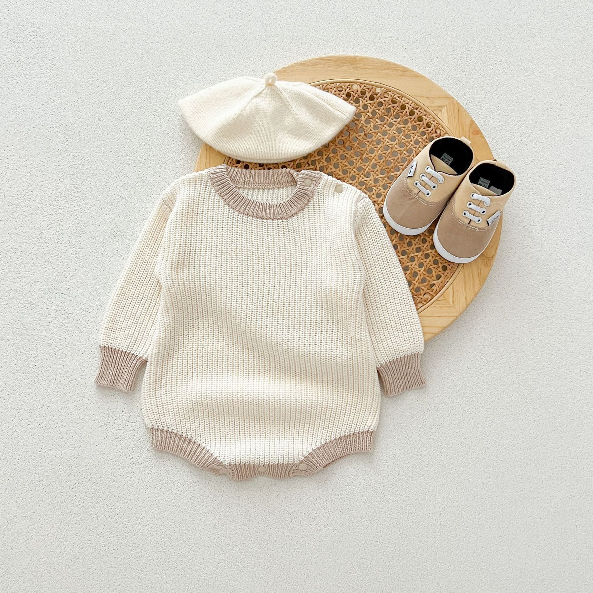 【BABY】リンガーデザインニットロンパース(pinkbeige/white)